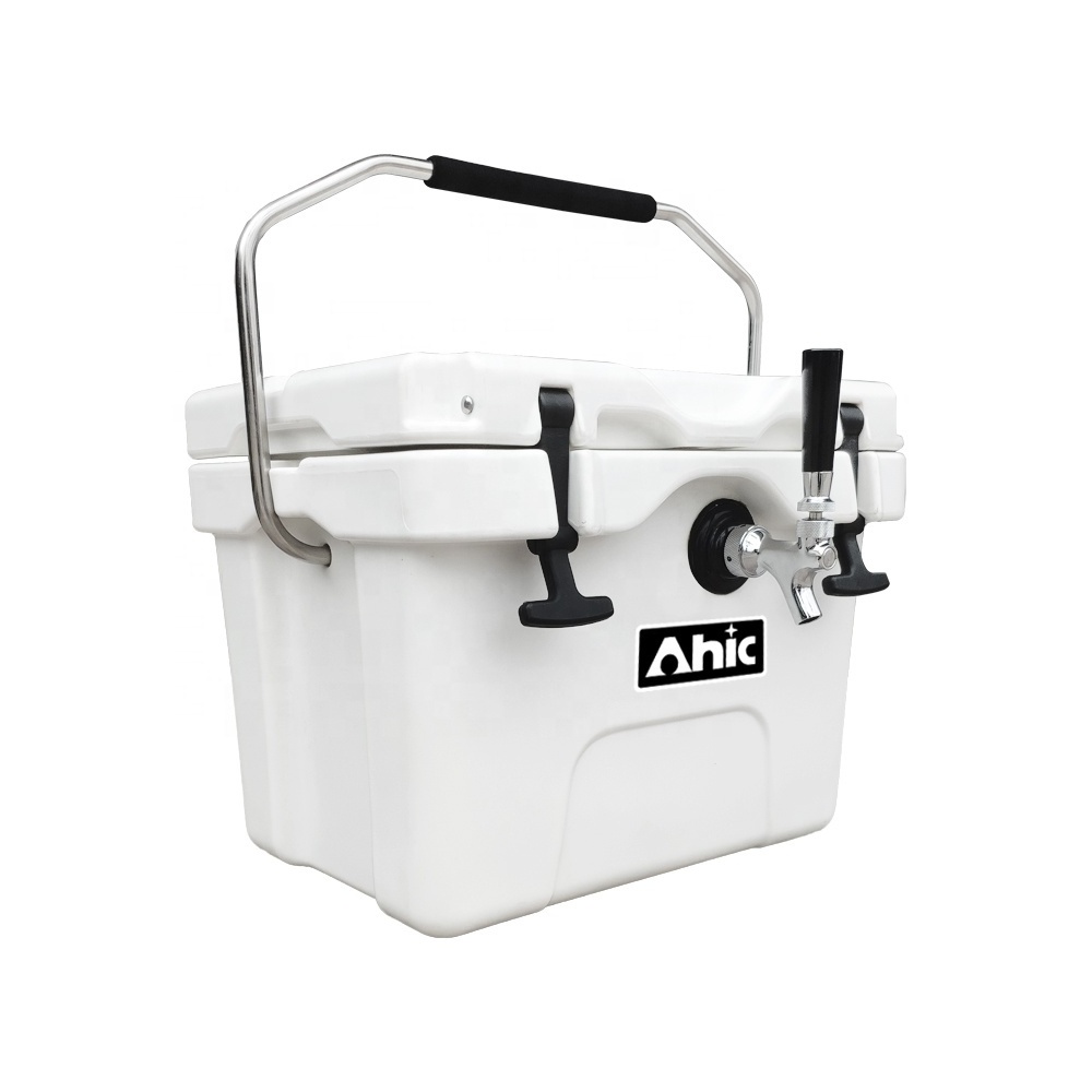 beverage container jockey box coolers with single faucet and coil