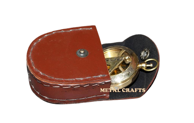 Brass Compass Push Button Locket Sundial With Leather Case Pocket Nautical Vintage Compass at Reasonable Price