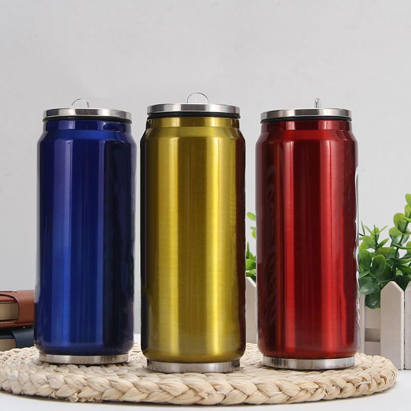 350/500ml Double Wall Stainless Steel Cola Can 12oz/17oz Bottle Vacuum Thermos Cans Water cokes Bottle With Flip straw lid