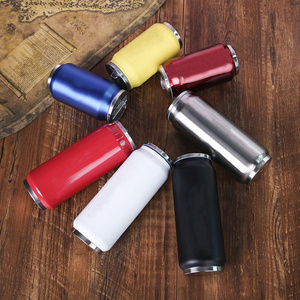 350/500ml Double Wall Stainless Steel Cola Can 12oz/17oz Bottle Vacuum Thermos Cans Water cokes Bottle With Flip straw lid