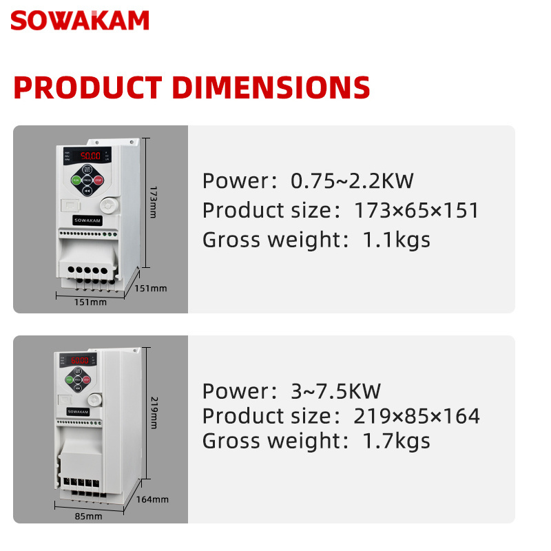 SOWAKAM AC Motor Drive 3HP 2.2kW 2HP 1.5kW 60Hz 50Hz Speed Regulator 220V/380V Variable Frequency Inverter VFD VSD