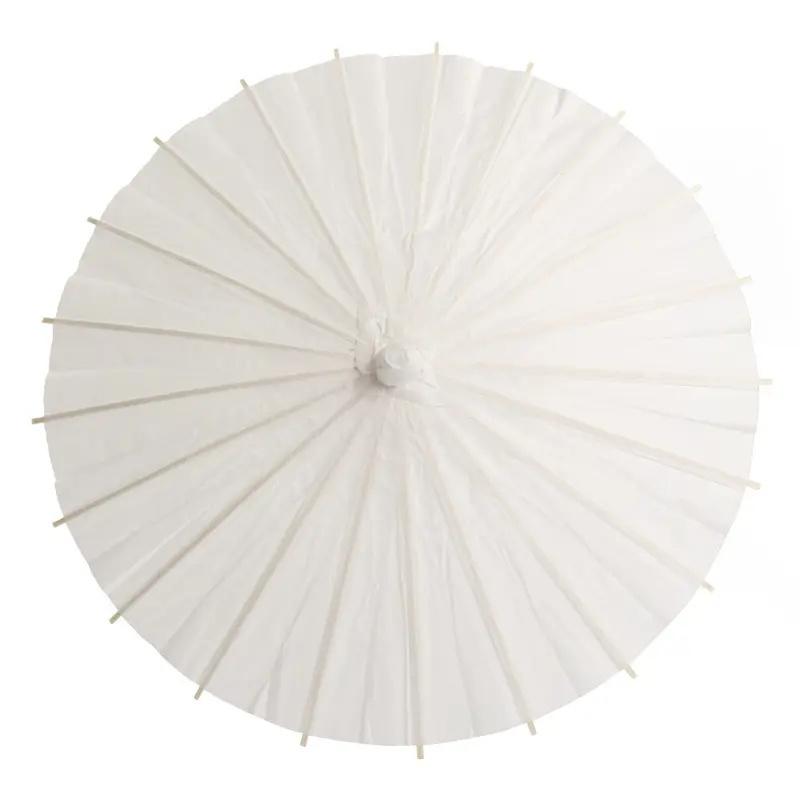 Wholesale Custom Chinese Traditional Handcrafted Outdoor Long Straight White Paper Parasol Sun Umbrella for Show