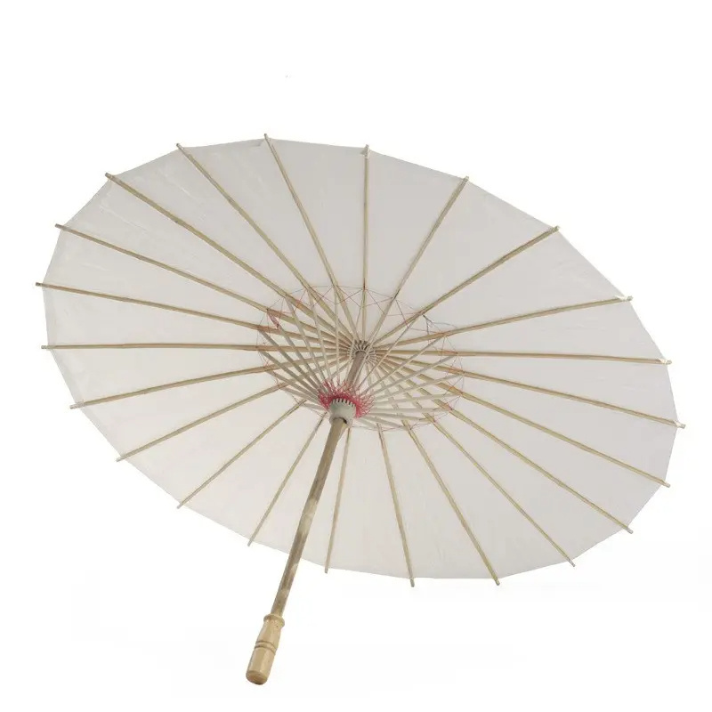 Wholesale Custom Chinese Traditional Handcrafted Outdoor Long Straight White Paper Parasol Sun Umbrella for Show