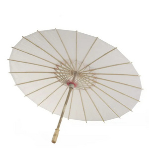 Wholesale Custom Chinese Traditional Handcrafted Outdoor Long Straight White Paper Parasol Sun Umbrella for Show