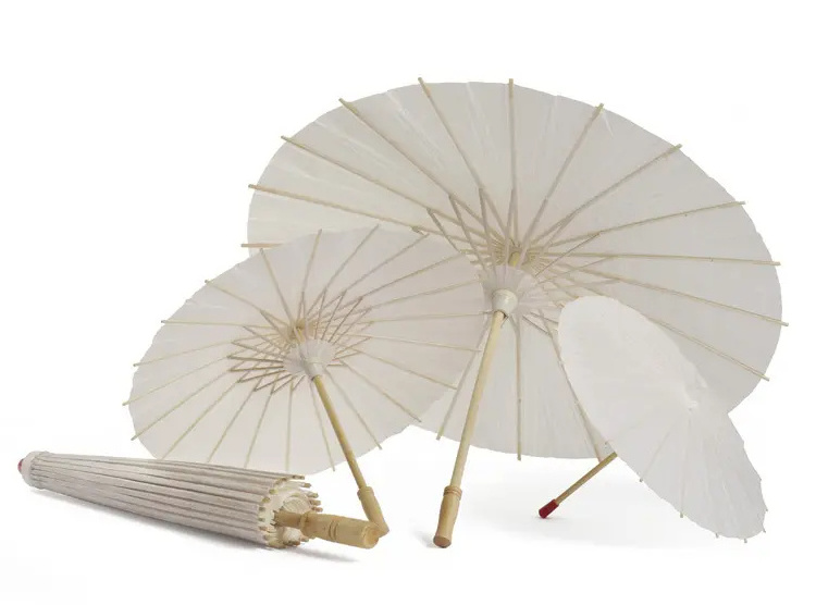 Wholesale Custom Chinese Traditional Handcrafted Outdoor Long Straight White Paper Parasol Sun Umbrella for Show