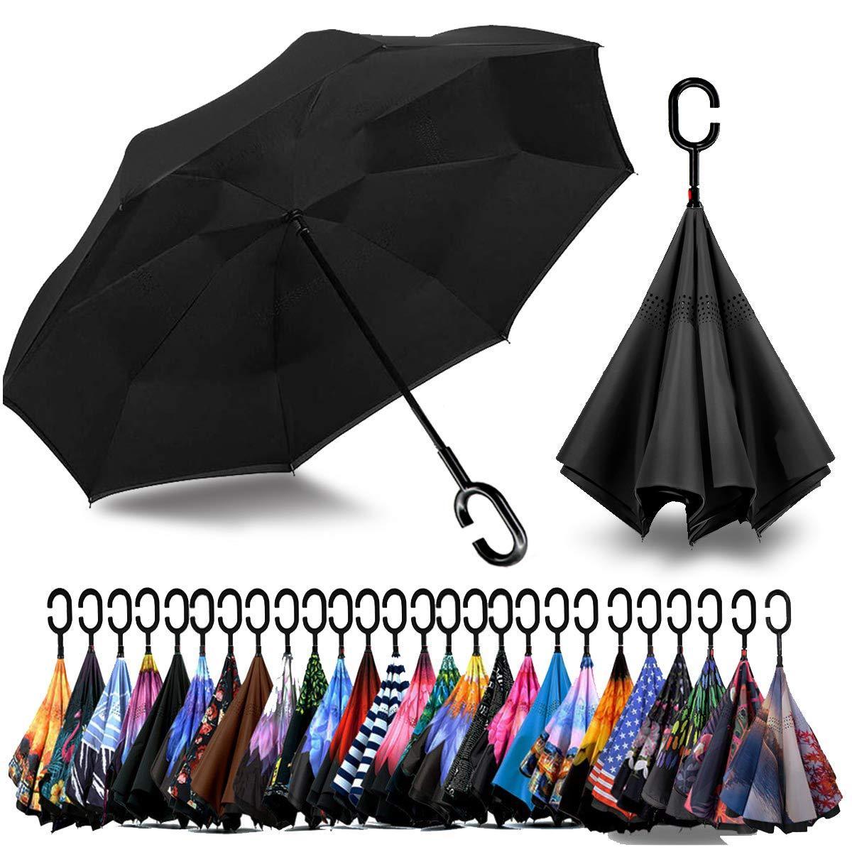 Wholesales Wind Resistant Hands Free Inside Out C Handle Smart Reverse Upside-down Double Layer Inverted Umbrella