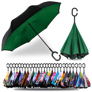 Wholesales Wind Resistant Hands Free Inside Out C Handle Smart Reverse Upside-down Double Layer Inverted Umbrella