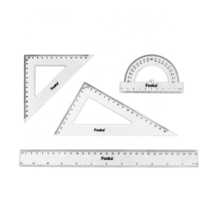 FOSKA Triangle Ruler Square and Ruler Set School Geometry Stationery Set Rulers Bulk For School Office Kids