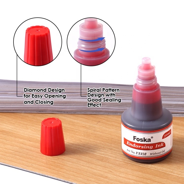 Foska Stamp Pad Ink Wholesale 30ml Bottle Office Stationery  Endorsing Ink for Refilling Stamp Pad