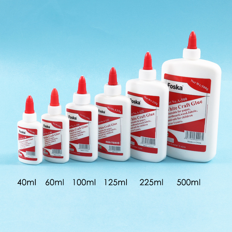 Foska High Quality 40ml 60ml 100ml 125ml 225ml 500ml Non toxic Craft white glue for paper and wood