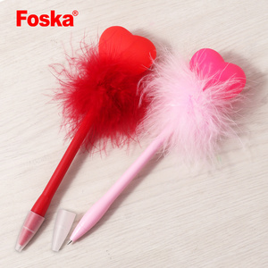 Foska Fashion Cute Heart Shape Fluffy Feather Fancy Ballpoint pen 0.7mm New Design With Flashlight Decoration Flash Ball pen