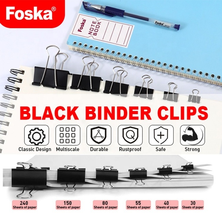 Foska Size Office Clips Black Metal  Medium Binder Clips and Paper Clips Binder Clamp for Office  Home School