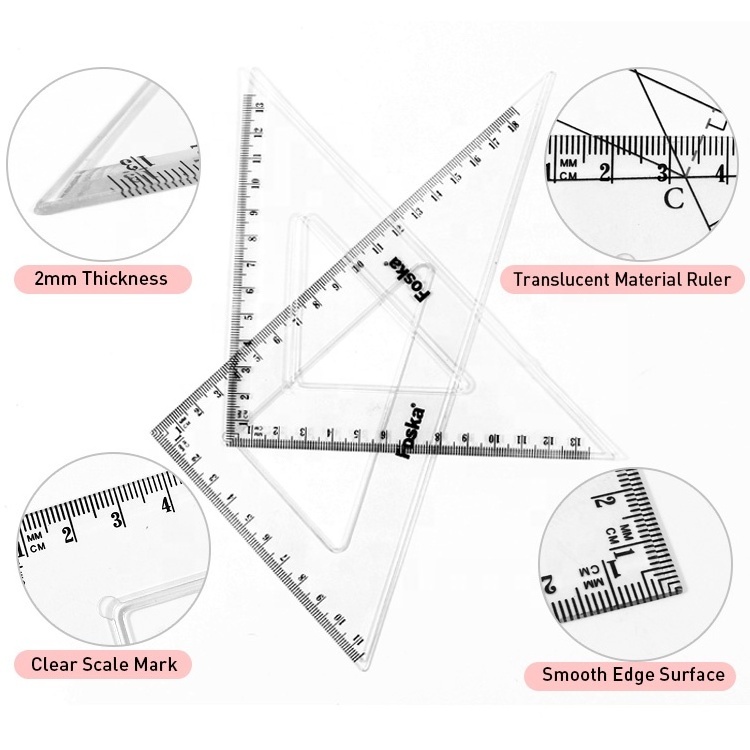 FOSKA Triangle Ruler Square and Ruler Set School Geometry Stationery Set Rulers Bulk For School Office Kids