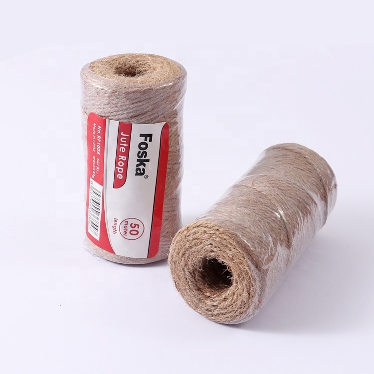 Natural Brown 2mm Gardening Jute Twine Tube Shape 164 Feet 2 Stand Jute Fiber Linen Twine Rope for Packing Material