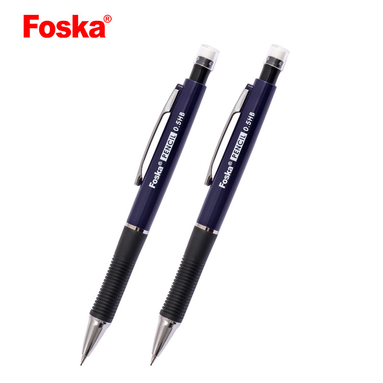 Foska New Item 0.5MM and 0.7MM Blister Card packing Promotional Gift Plastic Mechanical Pencil With Eraser And Rubber Grab