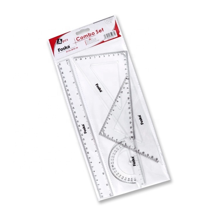 FOSKA Triangle Ruler Square and Ruler Set School Geometry Stationery Set Rulers Bulk For School Office Kids