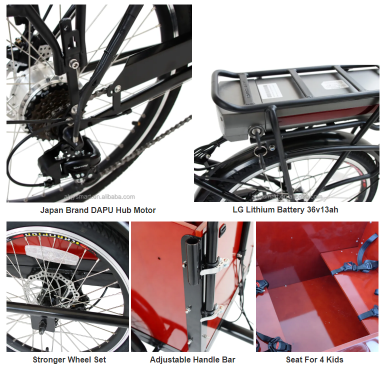 Factory Cheap Price Family Electric Cargo Tricycle  250W Motor Strong Steel  Frame 3 Wheels Cargo Bikes Front Cart