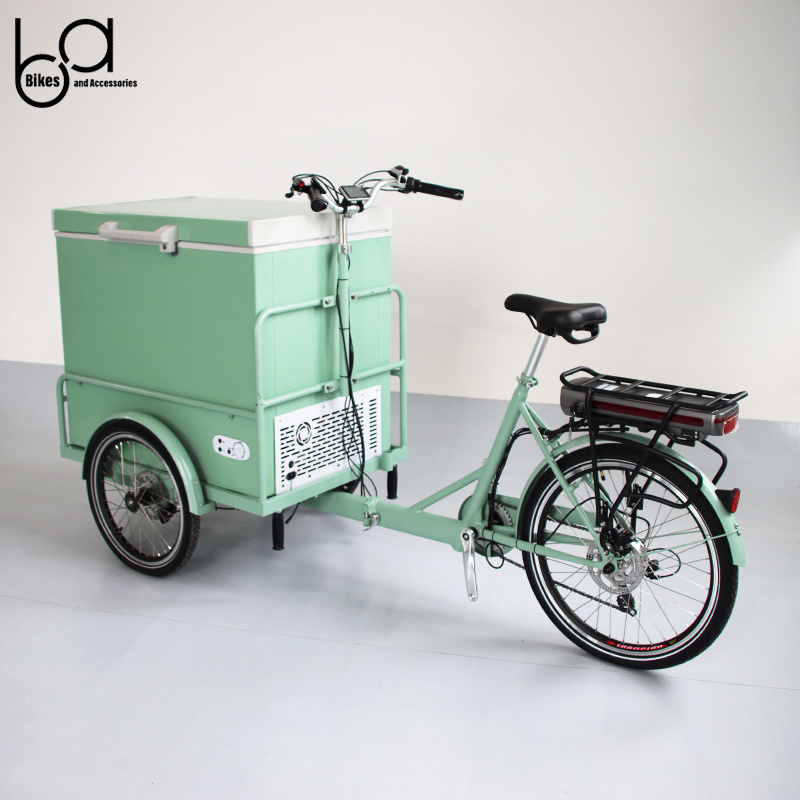 250W Electric Food Bike Three Wheels Bicycle Cart For Ice Cream On Bike With Freezer And Umbrella