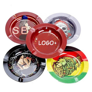 Wholesale custom printed round metal tin ashtray portable smoke ashtray