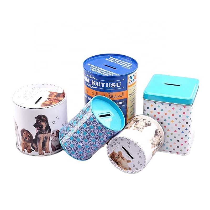 Custom logo metal money saving tin boxes cash dollar bill tin can coin piggy bank wholesale