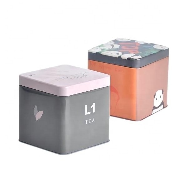 Custom designs 250g metal square loose tea tin caddy box tin container with lid