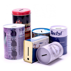 Custom designs metal money collection tin box donation charity tin can coin saving piggy bank