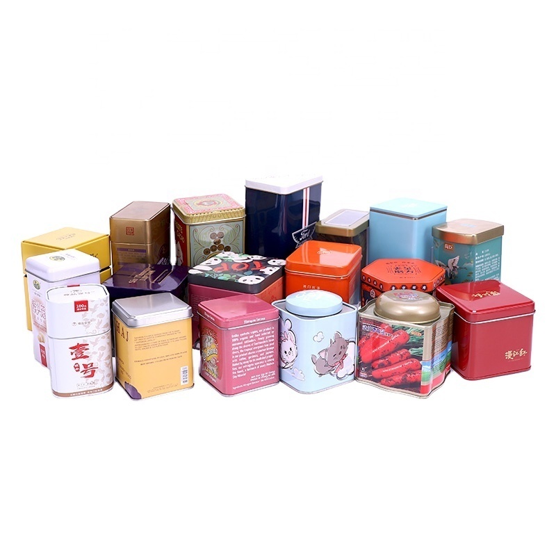 Custom wholesale square metal tea tin box packaging loose tea caddy tin storage rectangular tin container