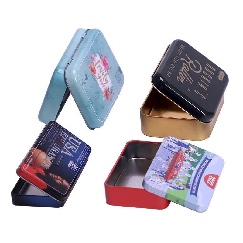 Custom printed small metal hinged lid playing card tin box prayer tin container tobacco cigar tin case storage manufacturer