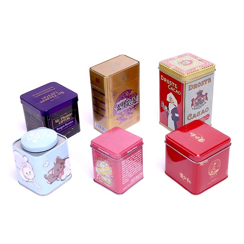 Custom wholesale square metal tea tin box packaging loose tea caddy tin storage rectangular tin container