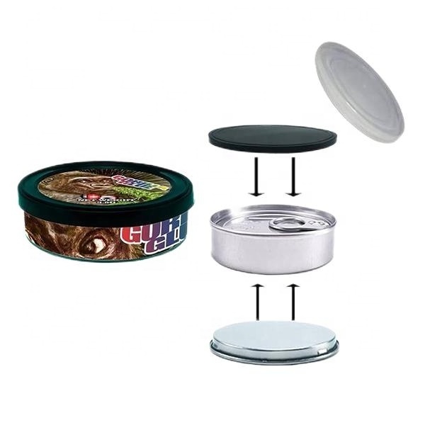 Round self-seal pop top cali tin can tobacco herb metal ring pull tab press tins peel off lid