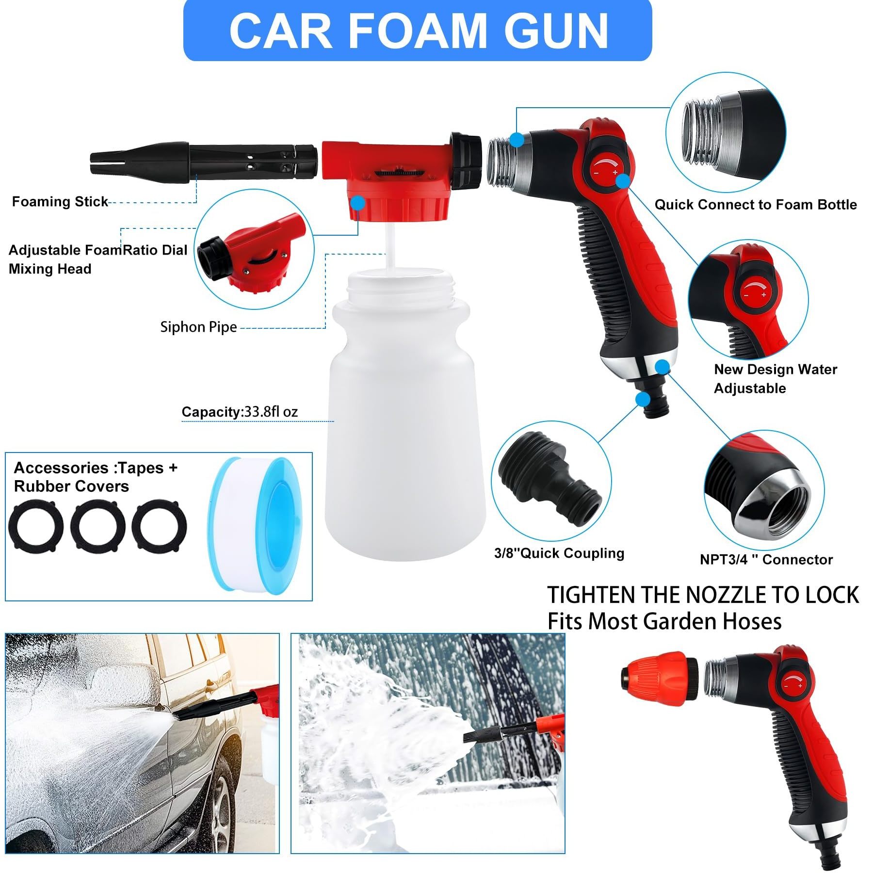 27Pcs Car Wash Kit Car Wheel Interior Care Cleaning Kit  with Foam Gun