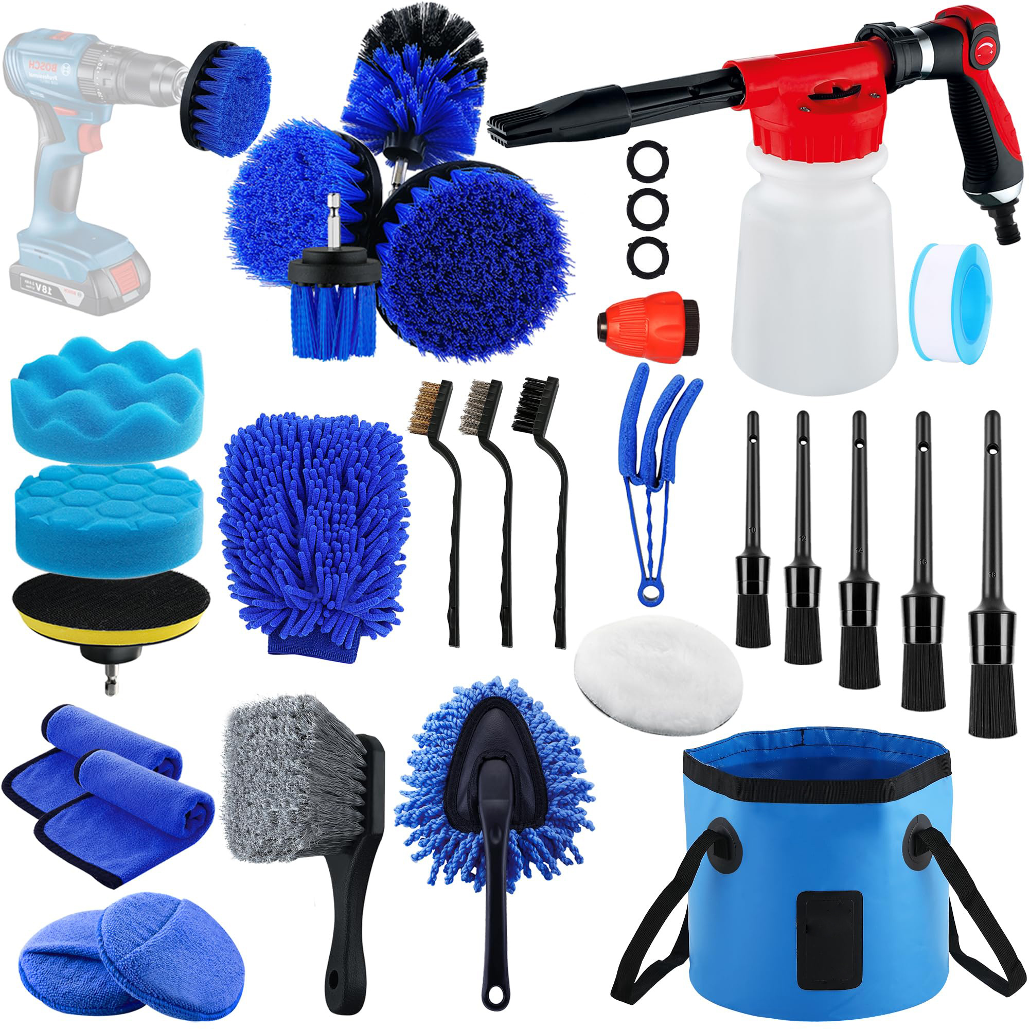 27Pcs Car Wash Kit Car Wheel Interior Care Cleaning Kit  with Foam Gun