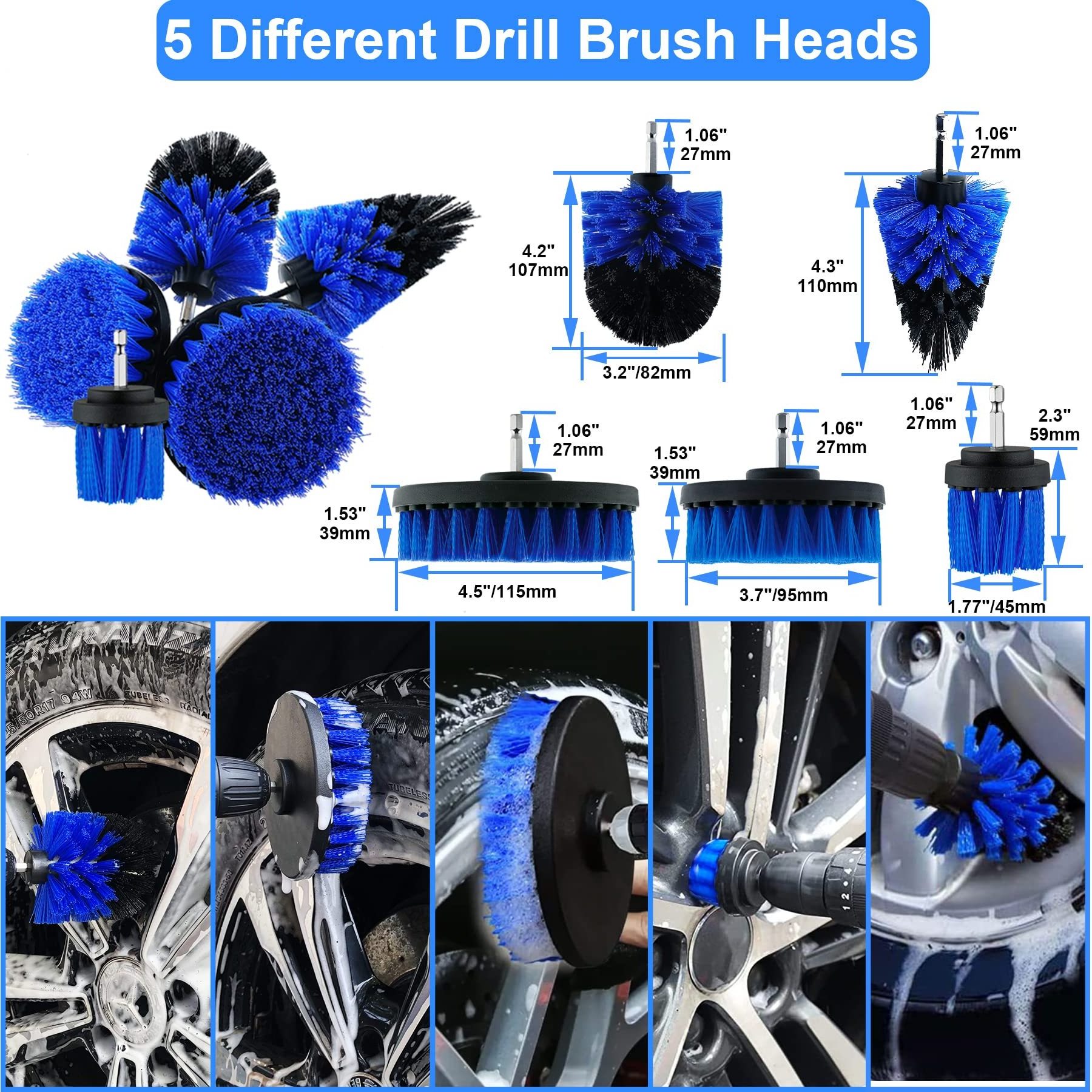 Car Detailing Clean Brushes Set Auto Drill Polishing Kit For Wheel,Tires, Interior