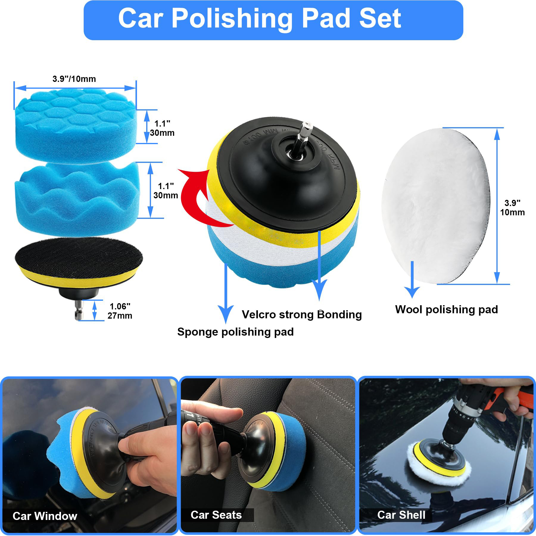 Car Detailing Clean Brushes Set Auto Drill Polishing Kit For Wheel,Tires, Interior