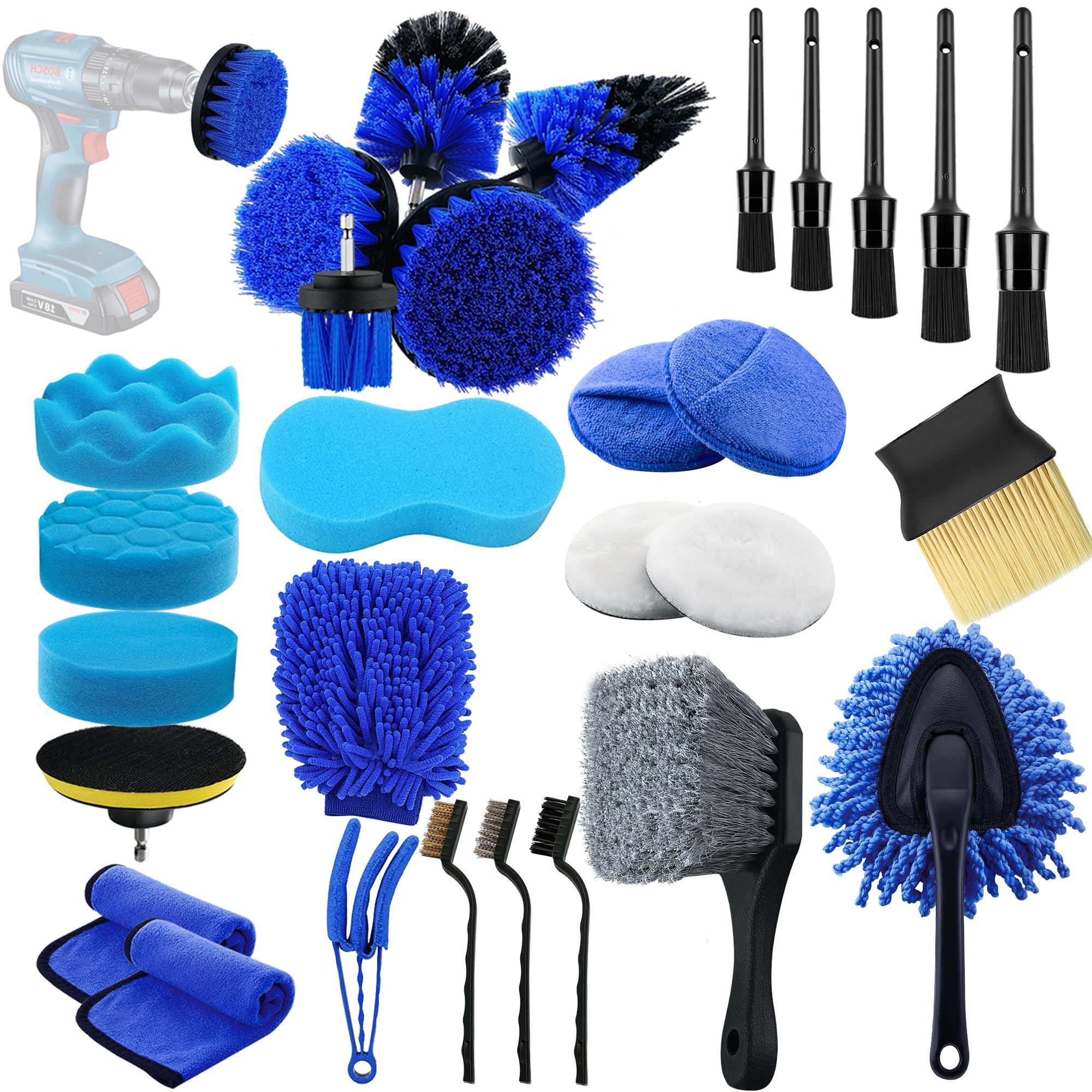 Car Detailing Clean Brushes Set Auto Drill Polishing Kit For Wheel,Tires, Interior