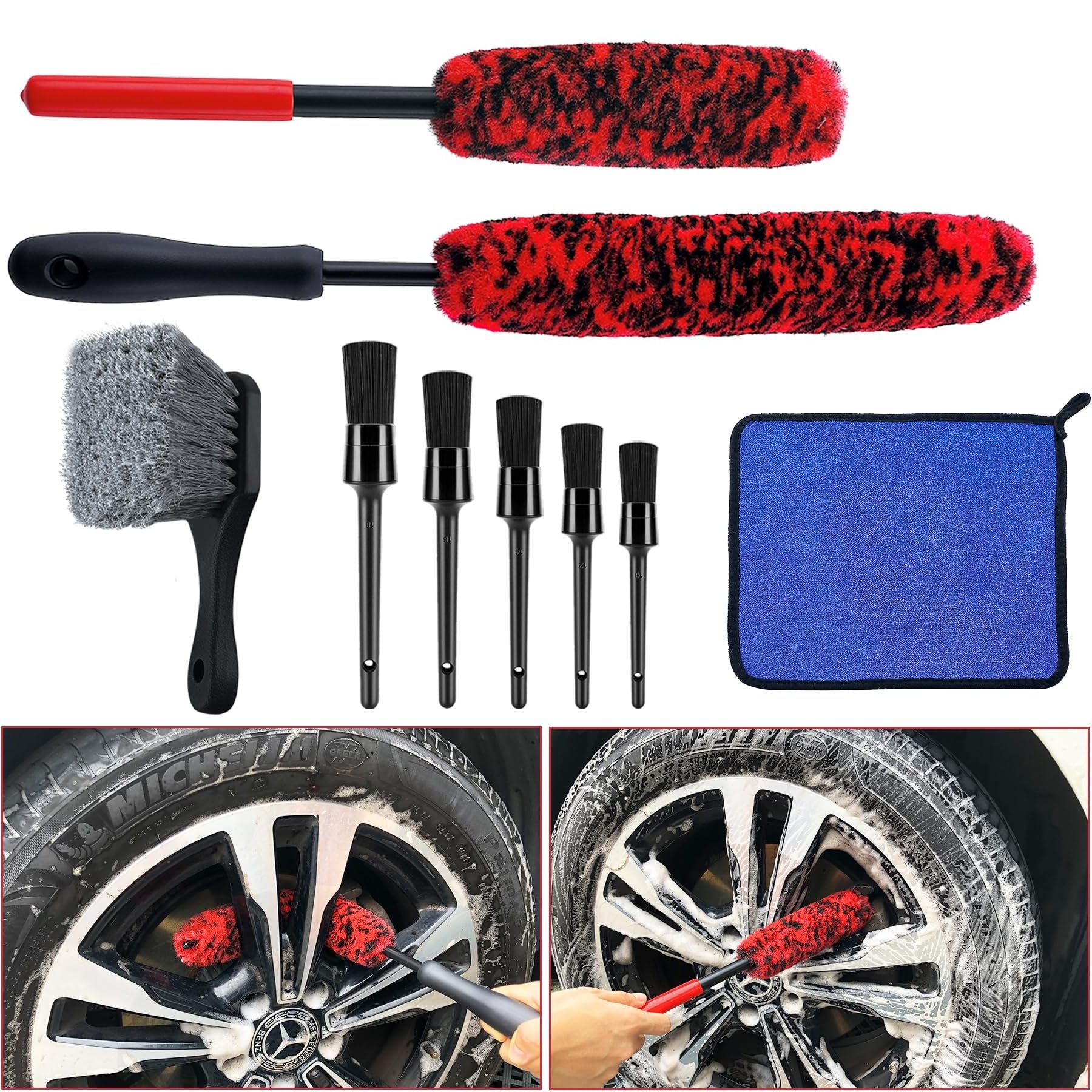 Customized Auto Detailing Detailer Car Cleaning Tire Wheel Rim Hub Brush Set