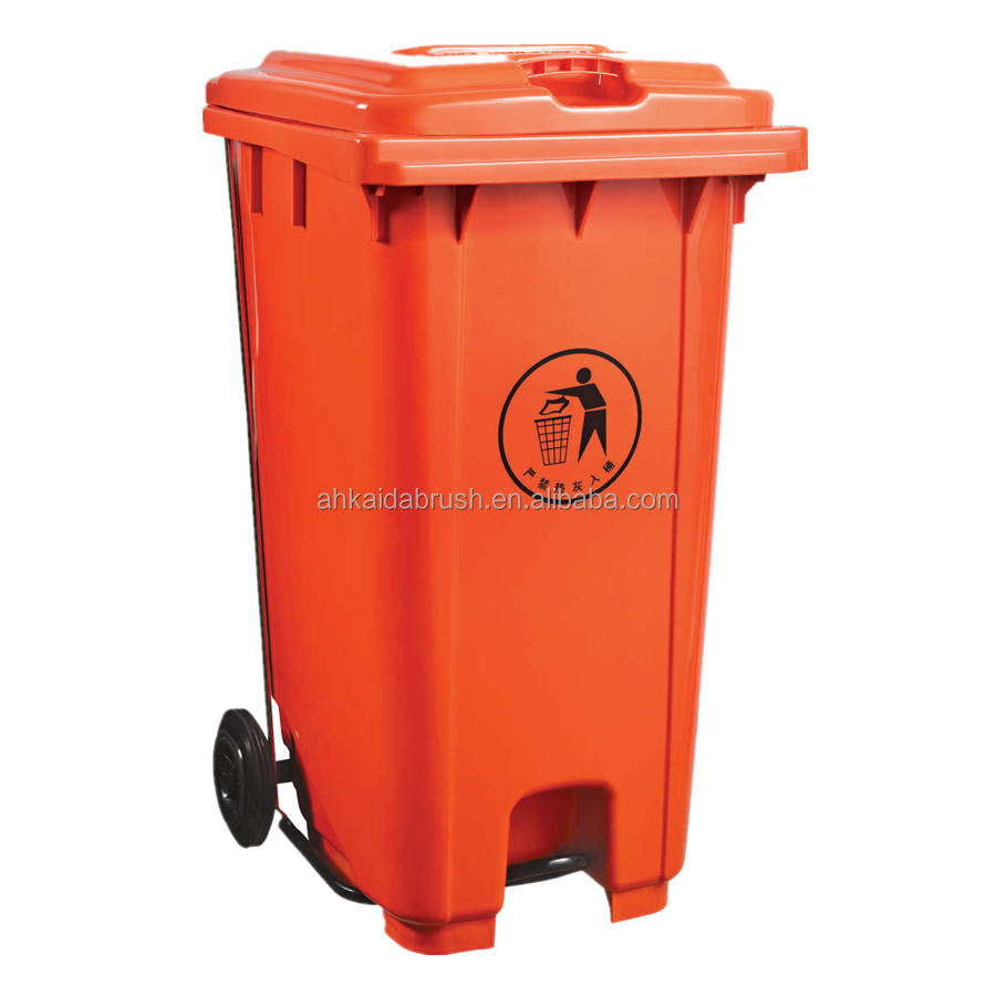 Customized 100L 120L 240L Pedal Trash Bin Wheels Plastic Outdoor Dustbins For Schools