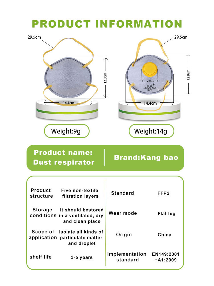 Anti Particulate ffp2 ffp3 dust mask CE 2834 approval Headband with Valve 20count 95% Filtration efficiency drywall dust mask