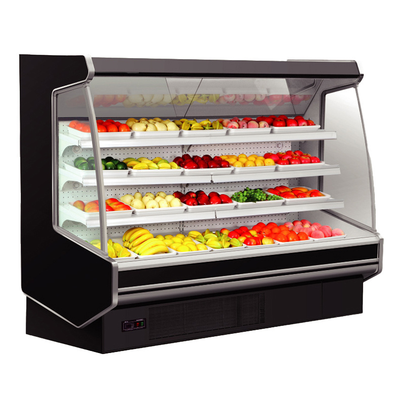 Kimay modern design upright display cooler glass door fruit and vegetable commercial refrigerator