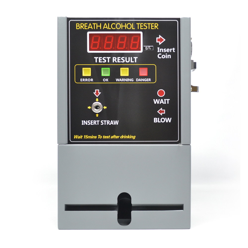 High Quality Public Coin and Bill Operated Fuel Cell Sensor Breath Alcohol Tester, LCD Display Breathalyzer from Chinese Factory