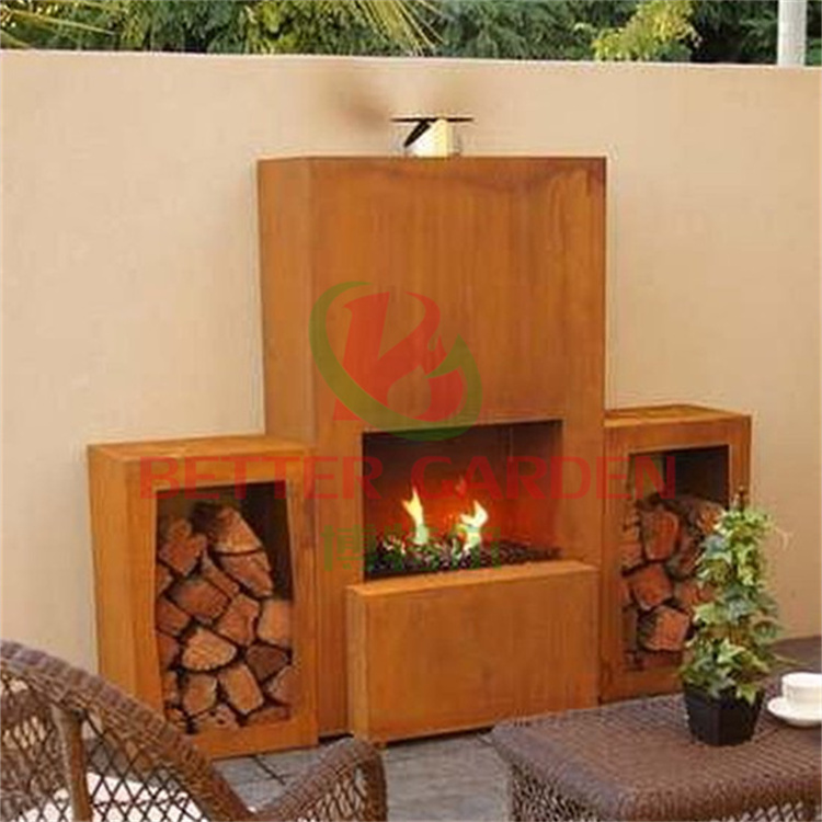 Corten steel fire pit outdoor bowl  wood burning insert fireplace