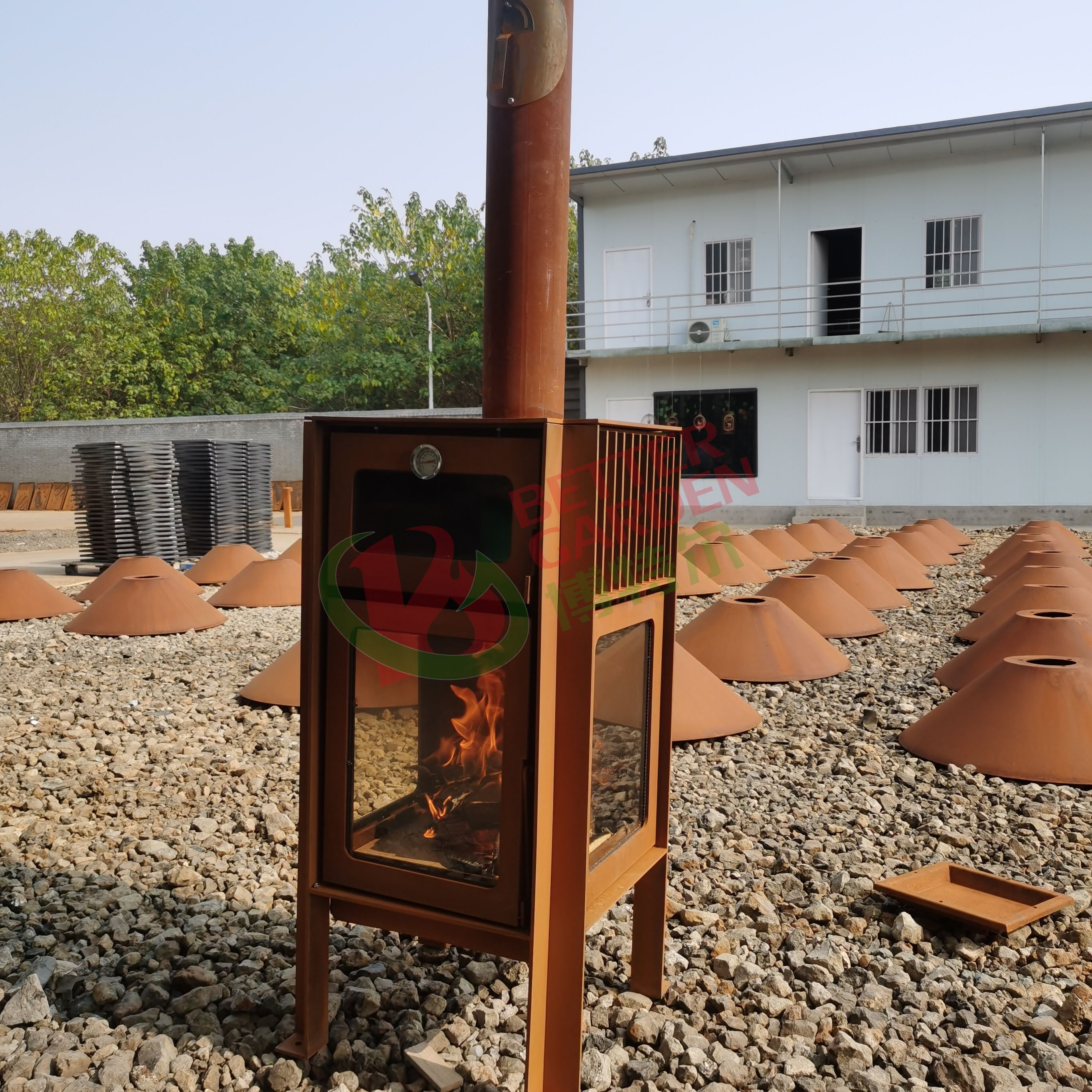 Open modern safety patio garden outdoor corten steel fireplace