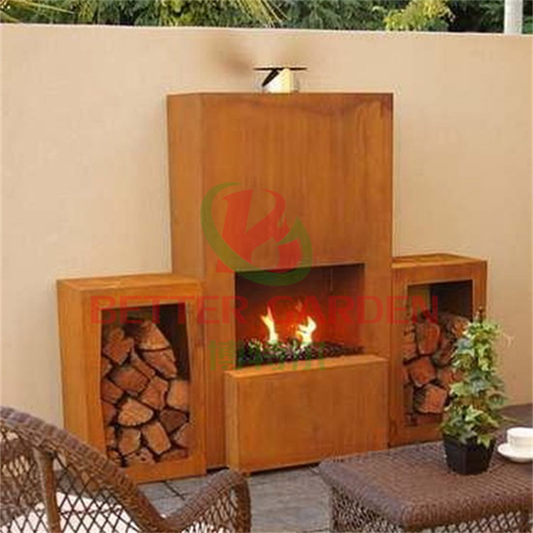 Corten steel fire pit outdoor bowl  wood burning insert fireplace