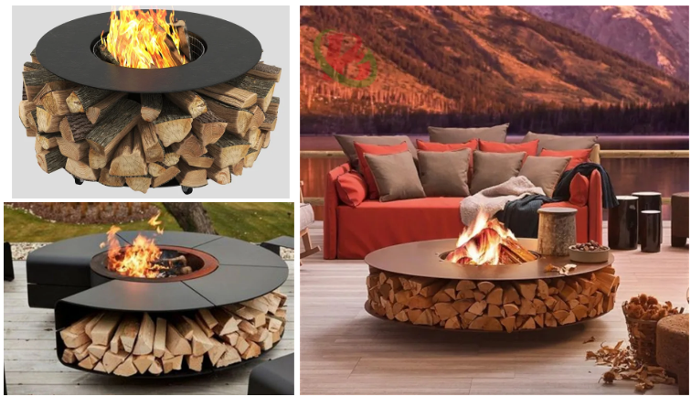 metal fire pit design wood stove garden outdoor barbecue round table and chair metal fire pit