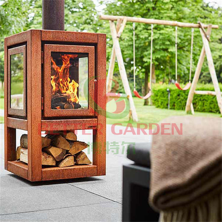 Open modern safety patio garden outdoor corten steel fireplace