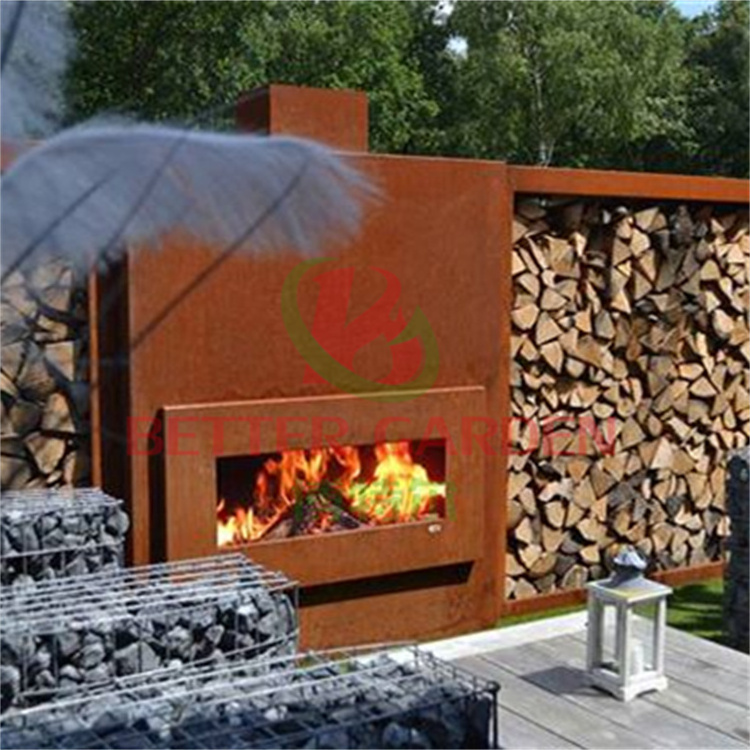 Corten steel fire pit outdoor bowl  wood burning insert fireplace