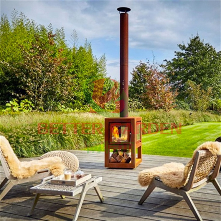 corten steel outdoor freestanding wood burning fireplace wood burning fireplace