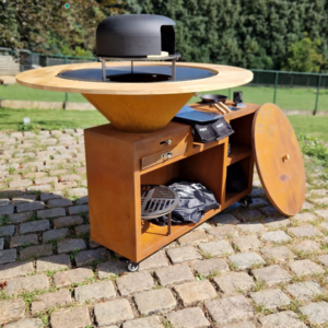 corten steel bbq set/outdoor charcoal bbq grill metal with grill table wood fire barbecue fire pit