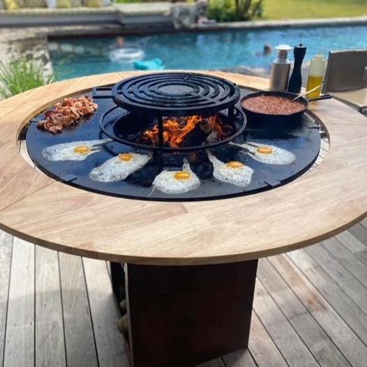 corten steel bbq set/outdoor charcoal bbq grill metal with grill table wood fire barbecue fire pit