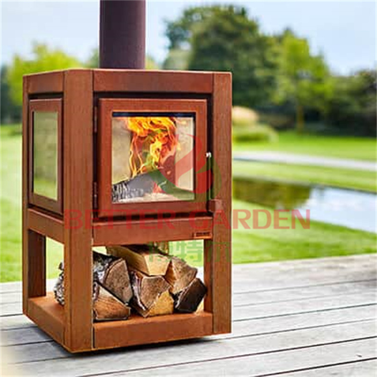 corten steel outdoor freestanding wood burning fireplace wood burning fireplace